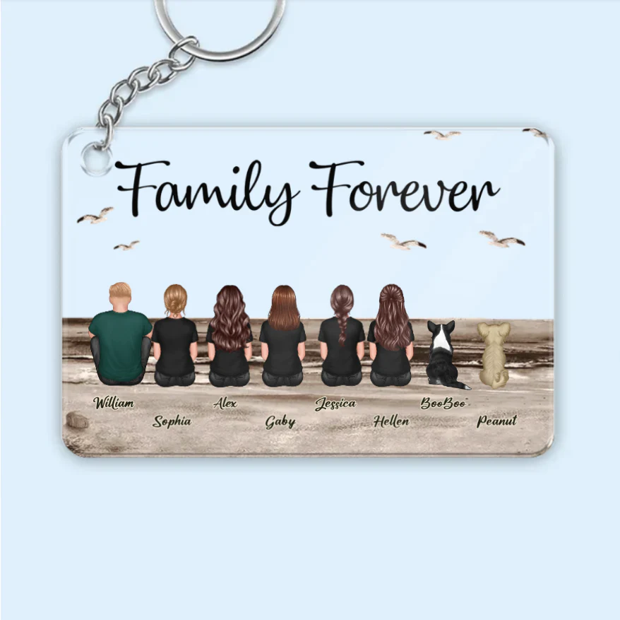 "Beach Landscape Family Sitting Back View Acrylic Or Wooden Car Hanger, Perfect Gift for Father's Day, for Dad or Grandpa" - Image 3