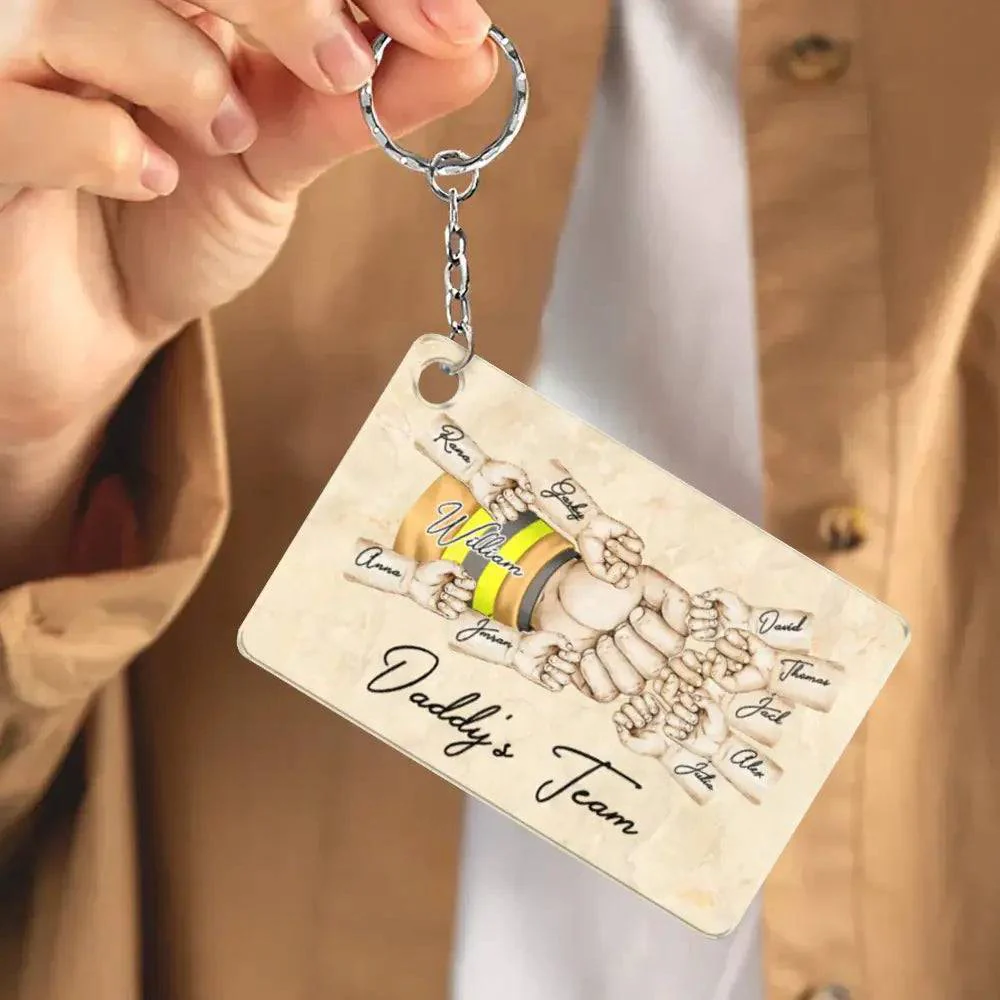 “Daddy's Dream Team” - Personalized Fist Bump Acrylic Or Wooden Keychain- Ideal Father's Day Gift - Image 7