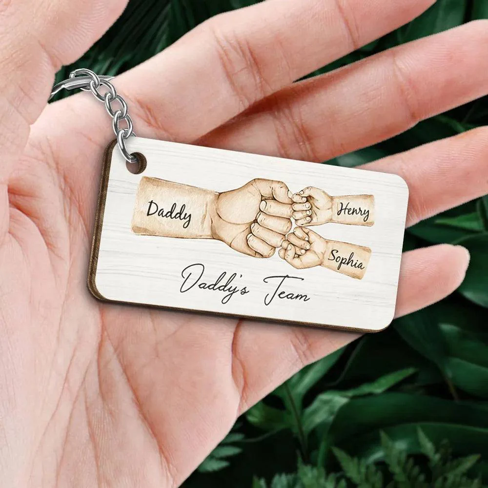 “Daddy's Dream Team” - Personalized Fist Bump Acrylic Or Wooden Keychain- Ideal Father's Day Gift - Image 8