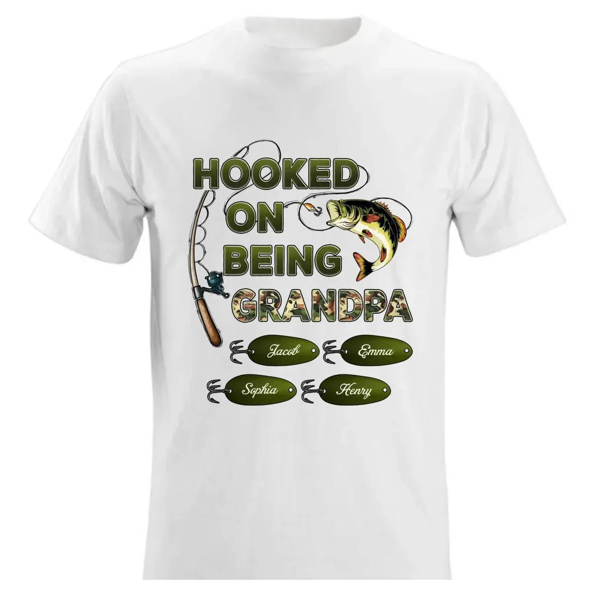 "Personalized Grandpa Fishing T-Shirt/Hoodie - Hooked on Being Grandpa - Ideal Father's Day or Birthday Gift" - Image 20