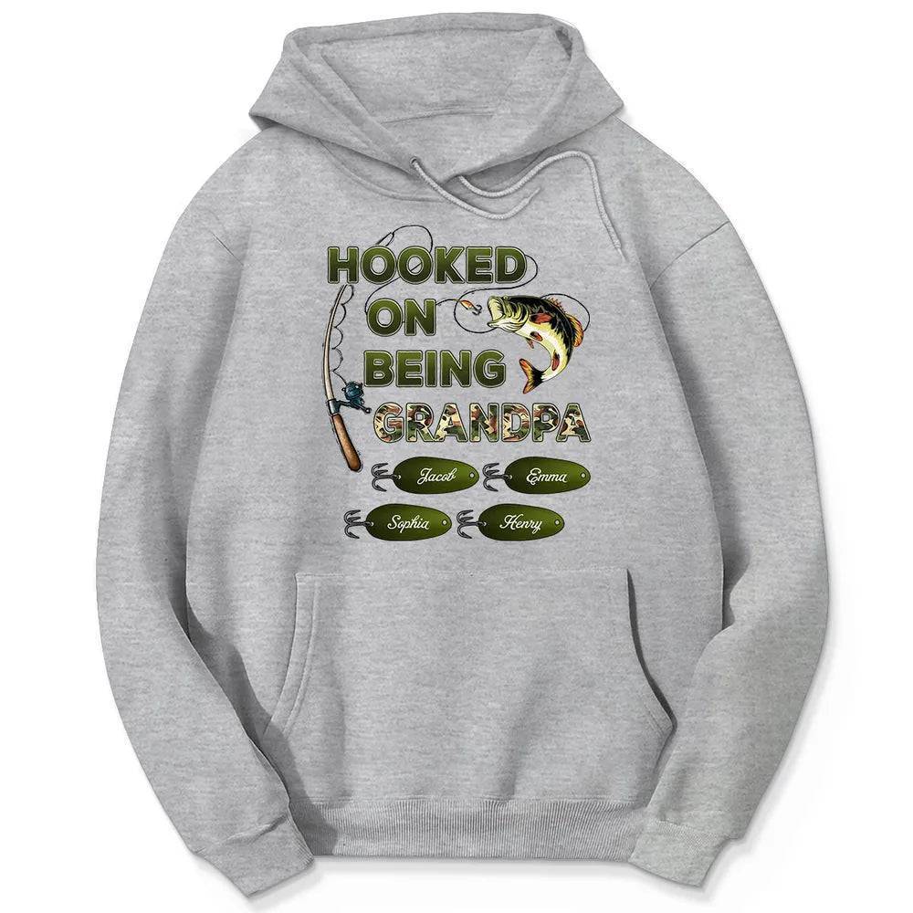 "Personalized Grandpa Fishing T-Shirt/Hoodie - Hooked on Being Grandpa - Ideal Father's Day or Birthday Gift" - Image 25