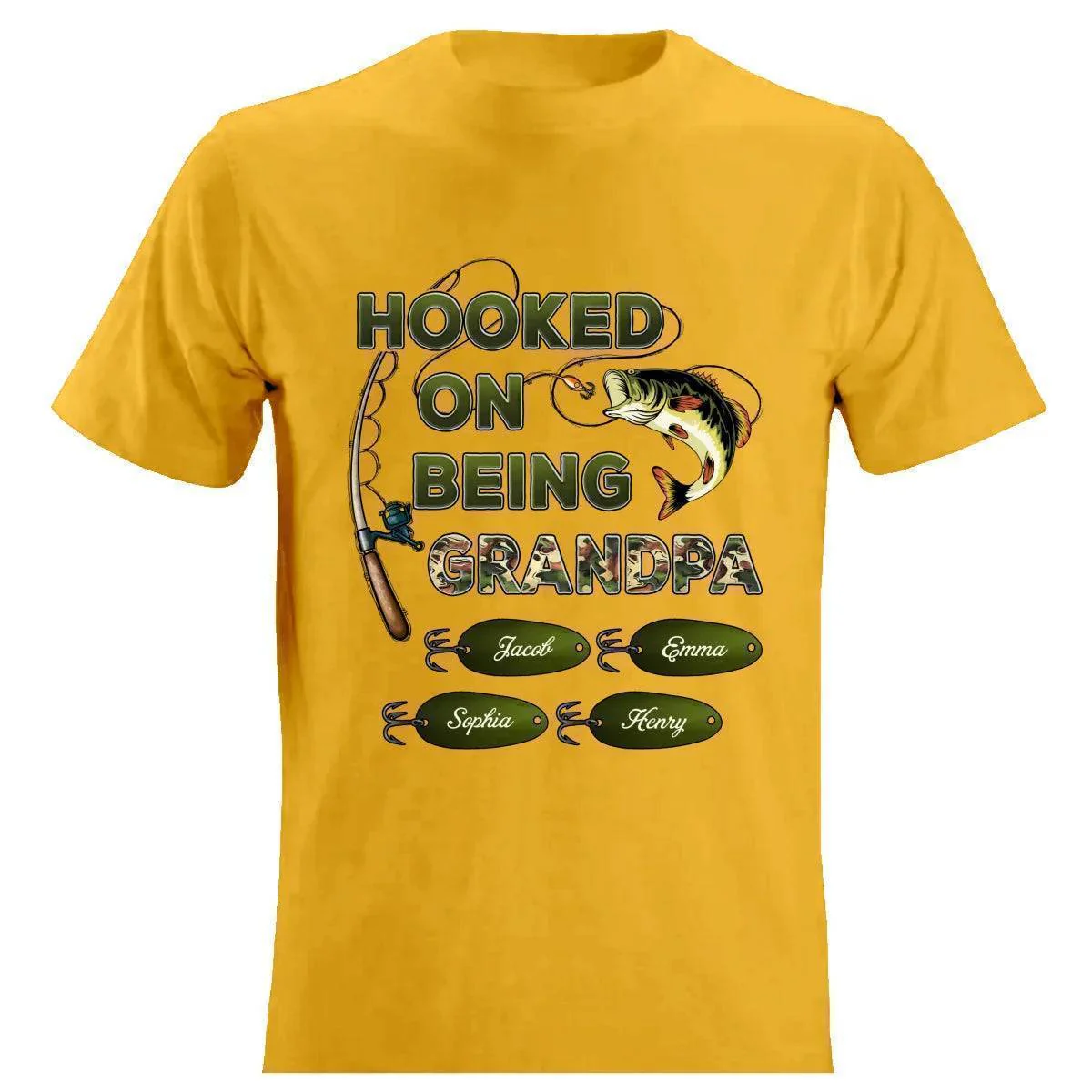 "Personalized Grandpa Fishing T-Shirt/Hoodie - Hooked on Being Grandpa - Ideal Father's Day or Birthday Gift" - Image 26
