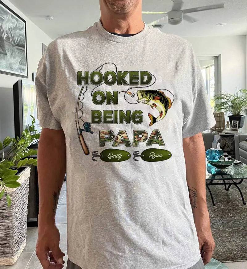 "Personalized Grandpa Fishing T-Shirt/Hoodie - Hooked on Being Grandpa - Ideal Father's Day or Birthday Gift" - Image 5
