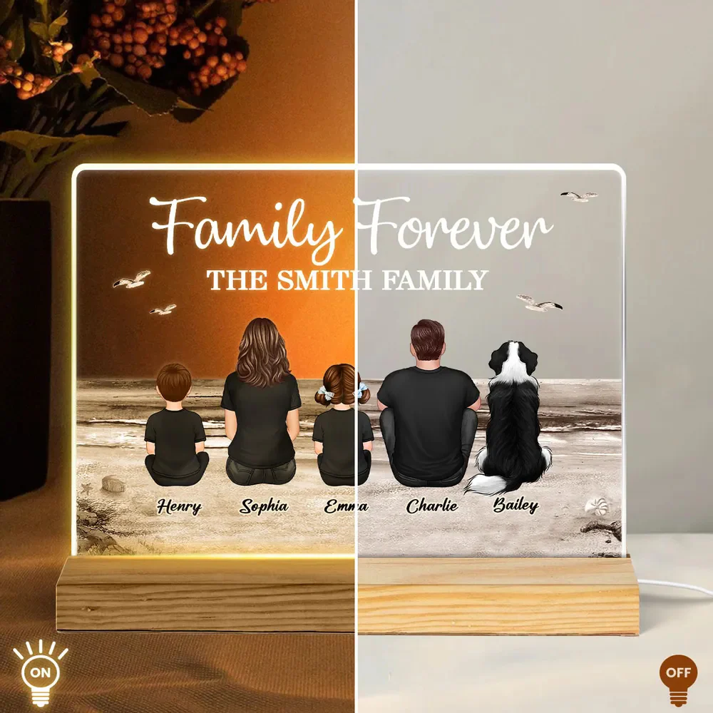 "Beach Landscape Family Sitting Back View LED Night Light Or Acrylic Or Wooden Plaque, Perfect Gift for Father's Day, for Dad or Grandpa" - Image 3