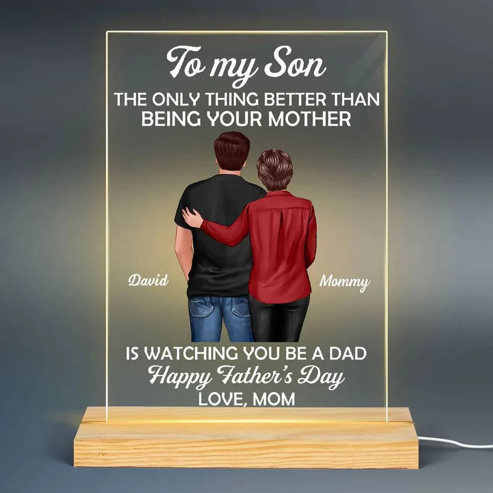 "To My Son - LED Or Acrylic Or Wooden Plaque Heartfelt Gift for Father's Day from Mom - Personalized Warm LED Night Light" - Image 3