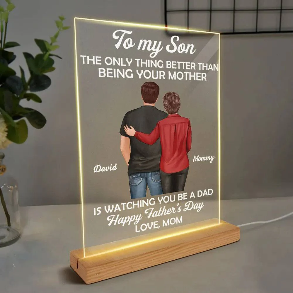 "To My Son - LED Or Acrylic Or Wooden Plaque Heartfelt Gift for Father's Day from Mom - Personalized Warm LED Night Light" - Image 4