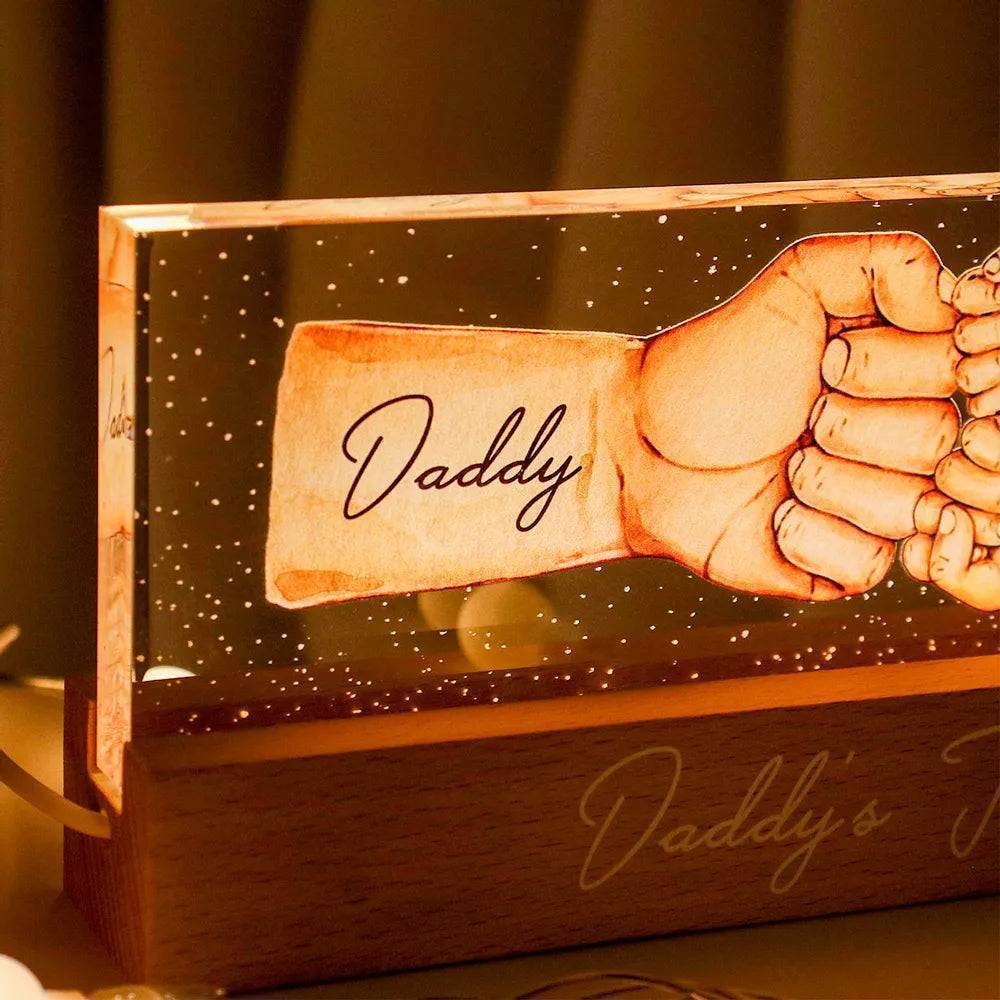 Daddy's Team Fist Bump Personalized Acrylic LED Night Light, Father's Day Gift For Dad, Grandpa, Husband - Image 2