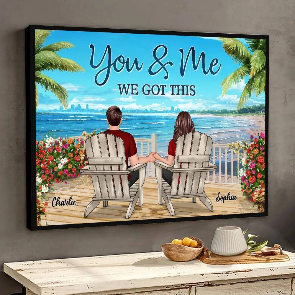 Back View Couple Sitting Beach View Personalized Horizontal Poster, Unique And Meaningful Gift For Couple - Image 5
