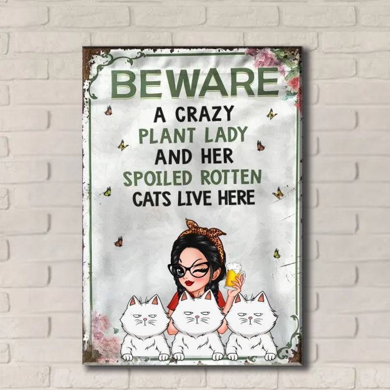 Beware! A Crazy Plant Lady and Her Spoiled Rotten Cats Live Here Personalized Garden Flag - Ideal Gift Sign/Flag/Poster/Canvas - Image 4