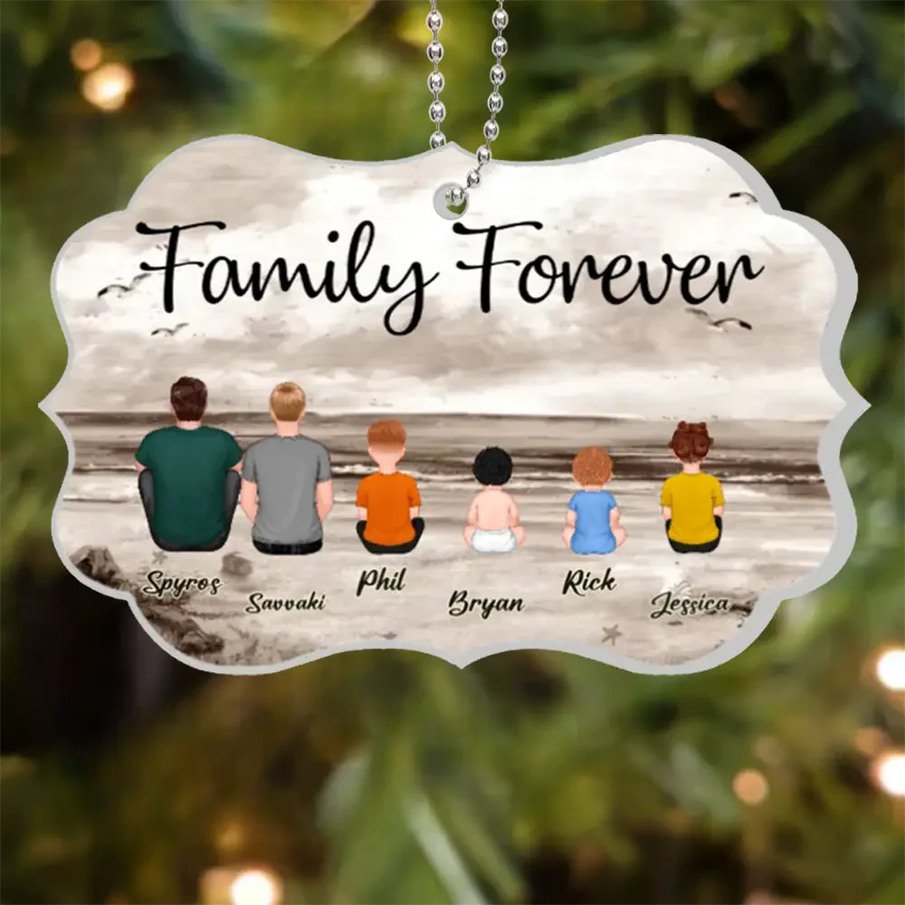"Beach Landscape Family Sitting Back View Acrylic Or Wooden Car Hanger, Perfect Gift for Father's Day, for Dad or Grandpa" - Image 5