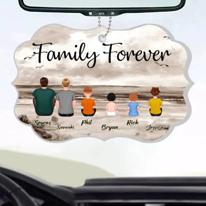 "Beach Landscape Family Sitting Back View Acrylic Or Wooden Car Hanger, Perfect Gift for Father's Day, for Dad or Grandpa" - Image 7
