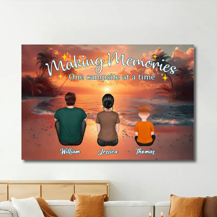 Camping Family Back View Design - Personalized Keychain, Poster, Car Hanger, Wallet Card, Pillow, and Sticker, Unique Gift - Image 3