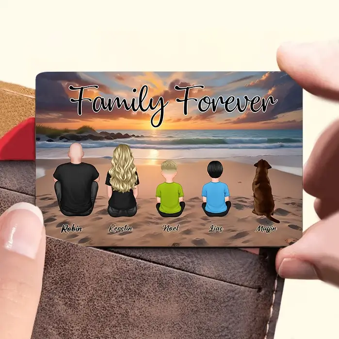 Beach Landscape Family Sitting Back View - Personalized Pillow or Keychain or Poster or Plaque or Car Hanger or Wallet or Wallet Card or Cap or Cup - Ideal Gift for Loved Ones - Image 2