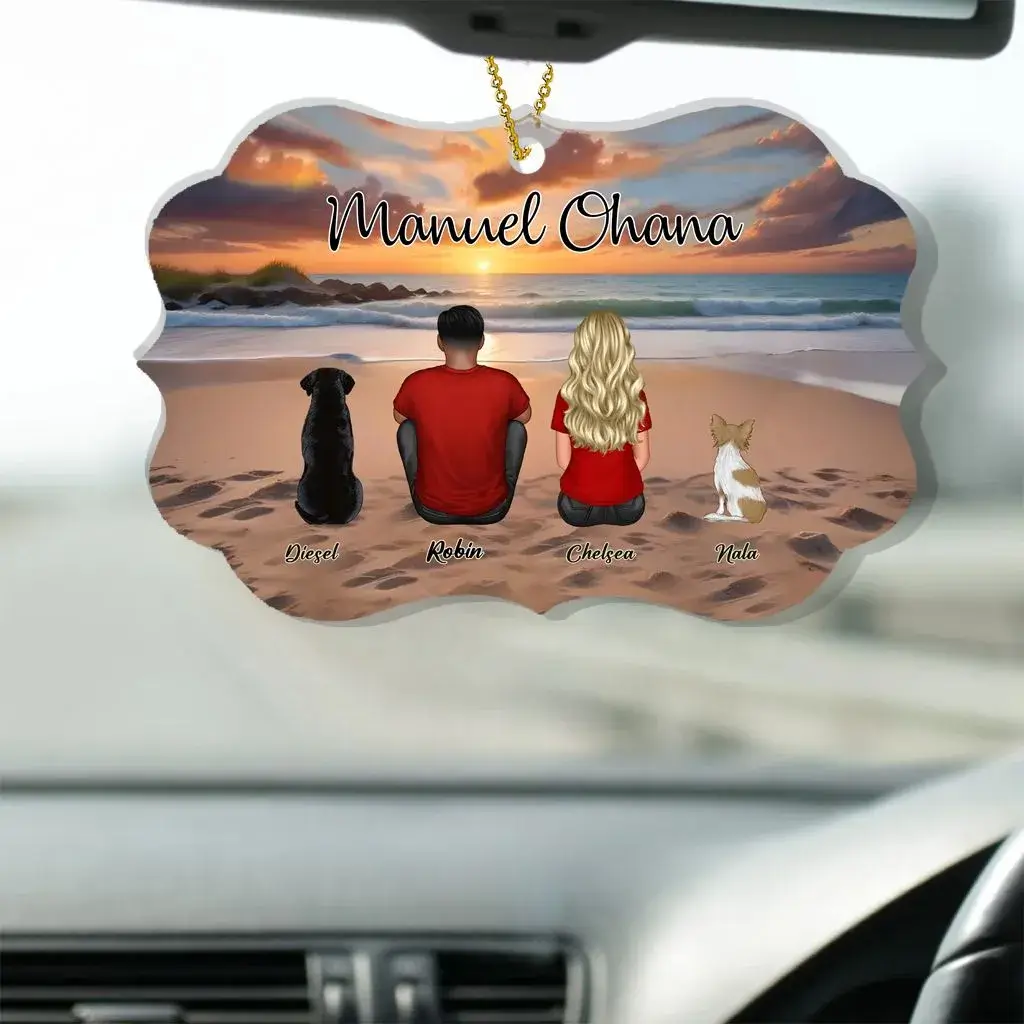 Beach Landscape Family Sitting Back View - Personalized Pillow or Keychain or Poster or Plaque or Car Hanger or Wallet or Wallet Card or Cap or Cup - Ideal Gift for Loved Ones - Image 3