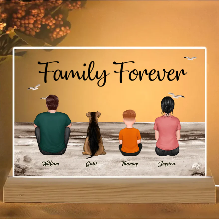 Beach Landscape Family Sitting Back View - Personalized LED Plaque or Keychain or Poster or Car Hanger or Pillow or Wallet or Wallet Card or Cap or Cup- Ideal Gift for Loved Ones - Image 2