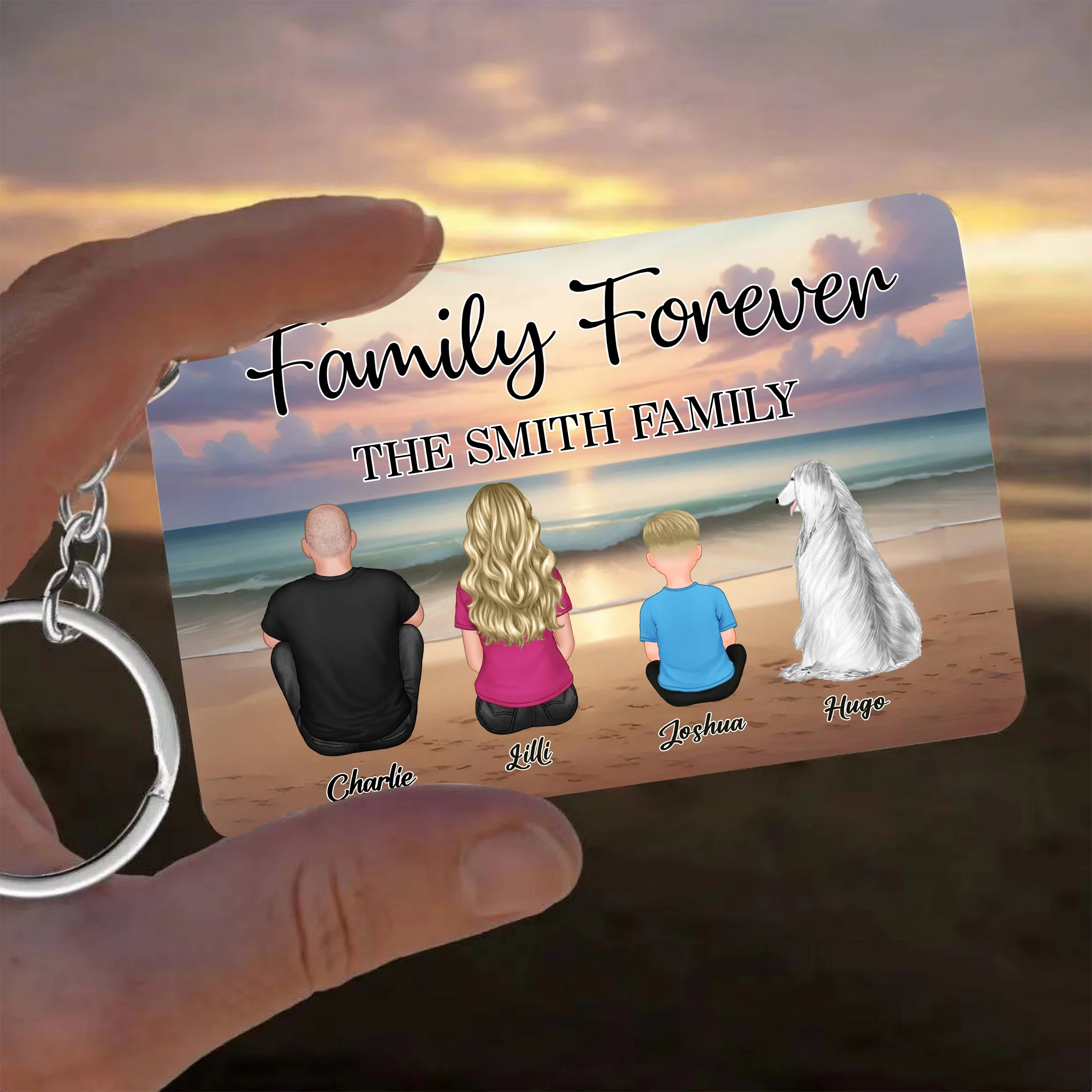 Family Forever Beach Design - Personalized Wallet Card, Blanket, Cotton Tote Bag, Wooden Carhanger, LED Plaque, Keychain and Poster, Unique Gift - Image 7