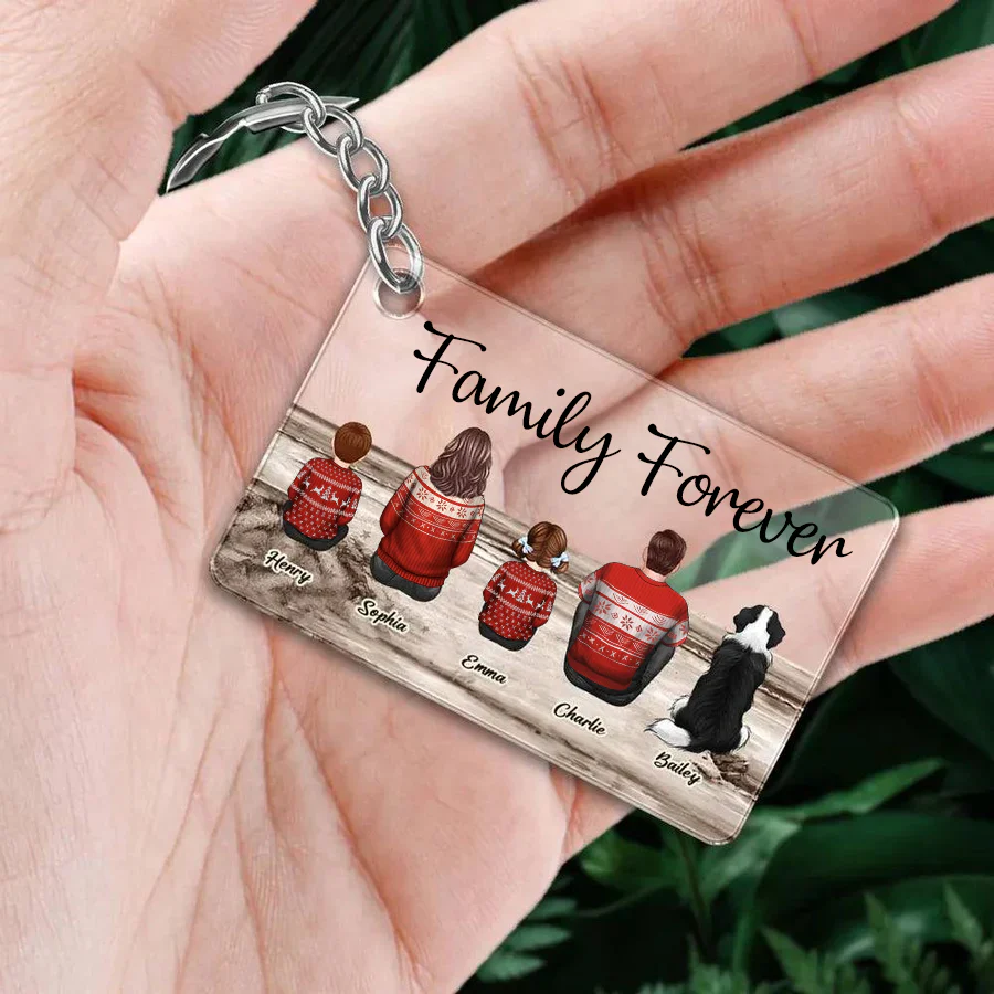 Beach Landscape Family Sitting Back View - Personalized Keychain or Poster or Plaque or Car Hanger or Pillow or Wallet or Wallet Card or Cap or Cup- Ideal Gift for Loved Ones - Image 2