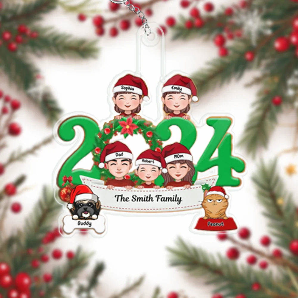 Family and Pets Peeking 2024 Personalized Ornament, Sign, Sticker, Plaque - Perfect Gift for the Holiday Season - Image 3