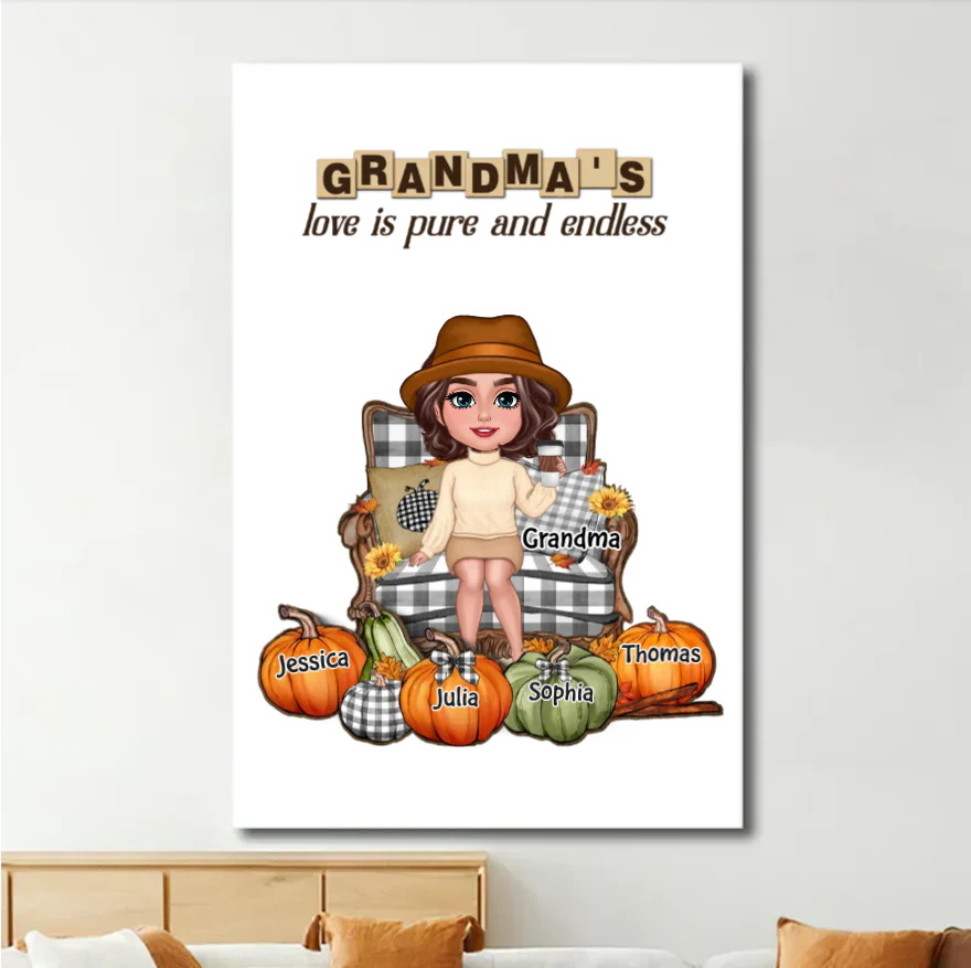 "Personalized Grandma's Autumn Pumpkin Plaque, Poster, Keychain, Ornament, Pillow & Blanket and Cup - A Heartwarming Gift for Loved Ones" - Image 8