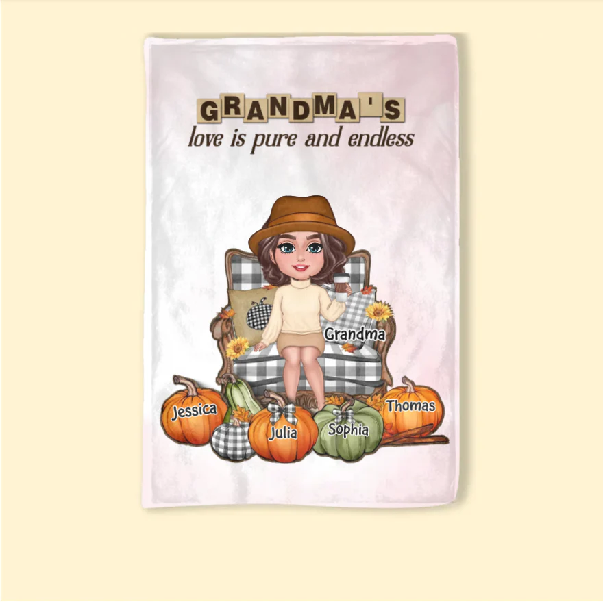 "Personalized Grandma's Autumn Pumpkin Plaque, Poster, Keychain, Ornament, Pillow & Blanket and Cup - A Heartwarming Gift for Loved Ones" - Image 9