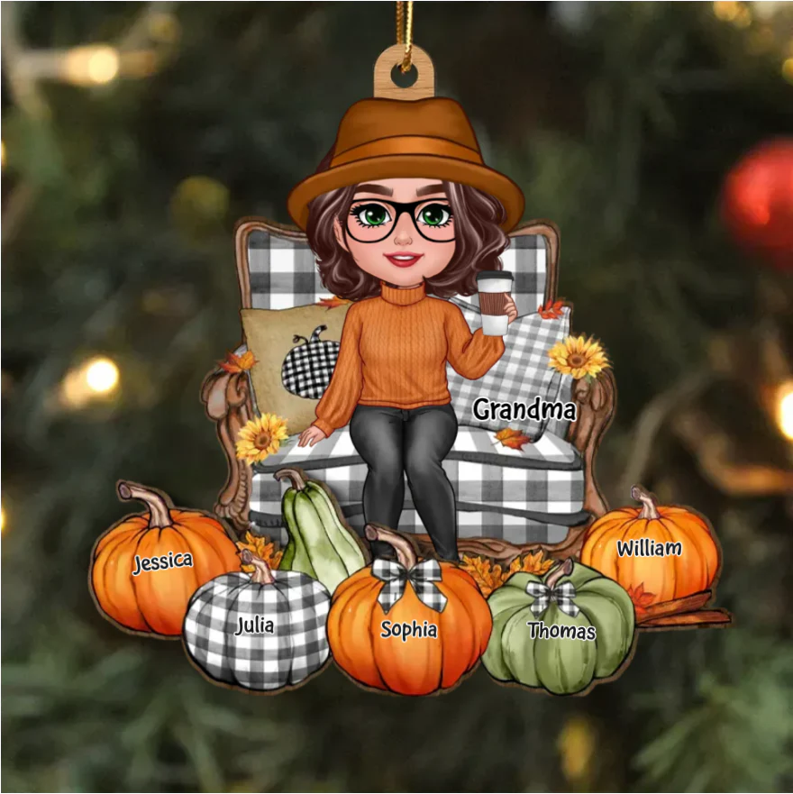 "Personalized Grandma's Autumn Pumpkin Ornament, Poster, Keychain, Plaque, Pillow & Blanket and Cup - A Heartwarming Gift for Loved Ones" - Image 2