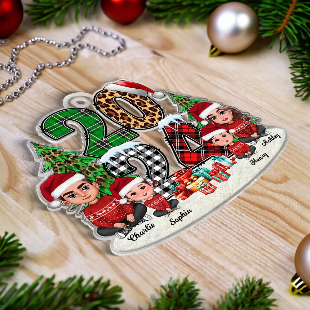 Christmas Family Sitting 2024 Stacked Pattern Personalized Ornament or Keychain or Plaque or Poster - Image 6