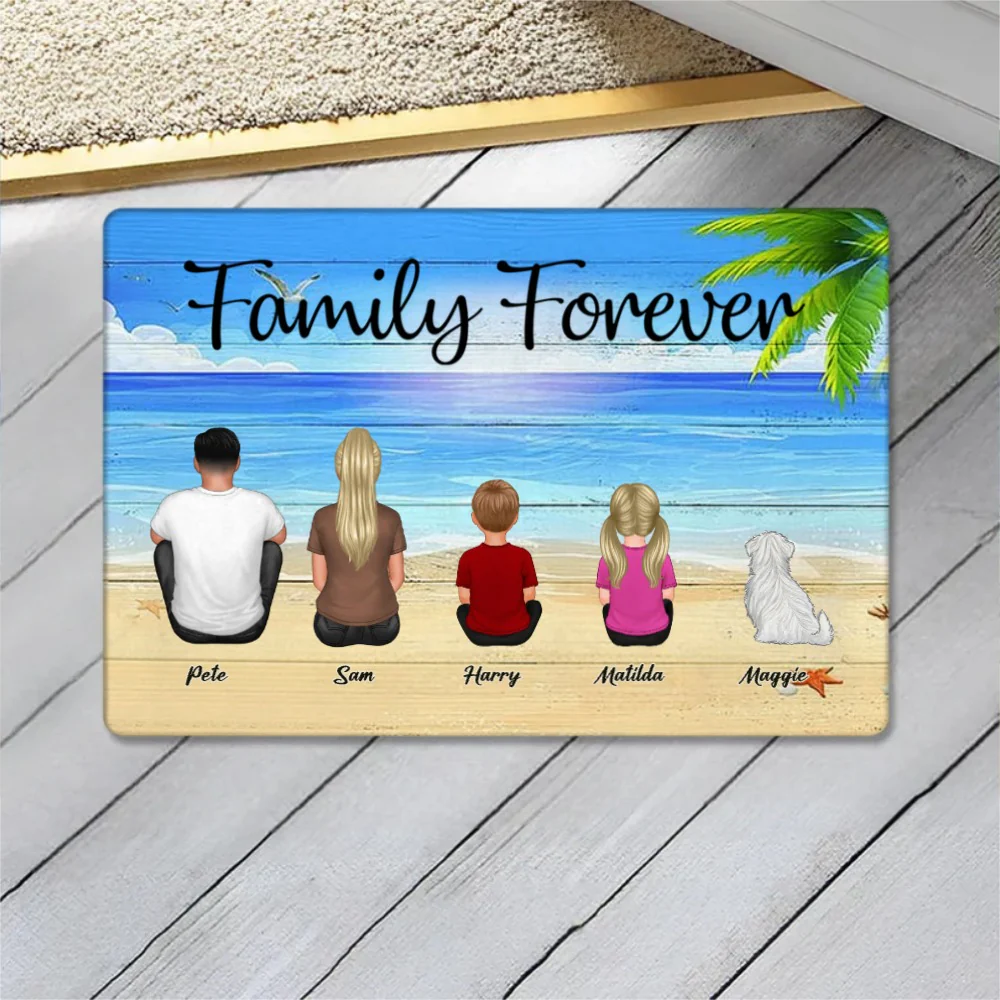 Beach Landscape Family Sitting Back View - Personalized Doormat or Keychain or Poster or Plaque or Car Hanger or Pillow - Ideal Gift for Loved Ones - Image 2