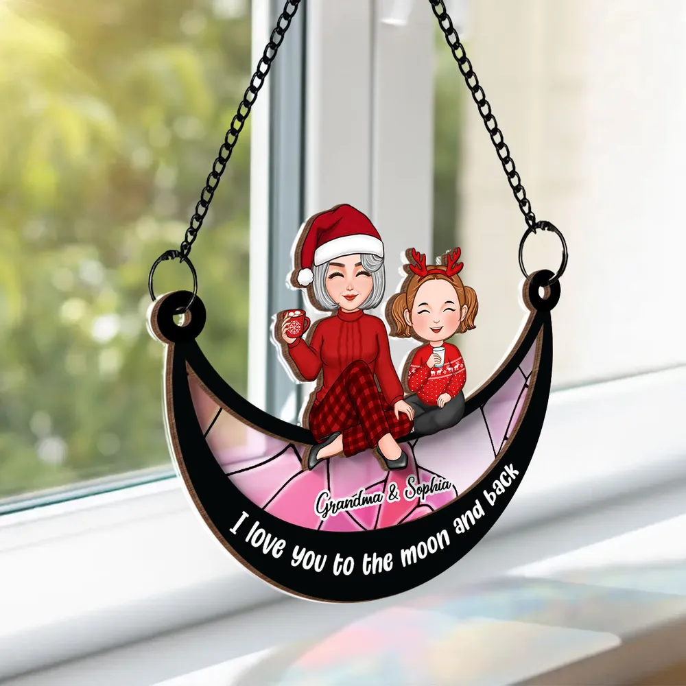 Grandma Grandkid On Moon Personalized Window Hanging Suncatcher Ornament, Christmas Gift For Granddaughter Grandson - Image 6