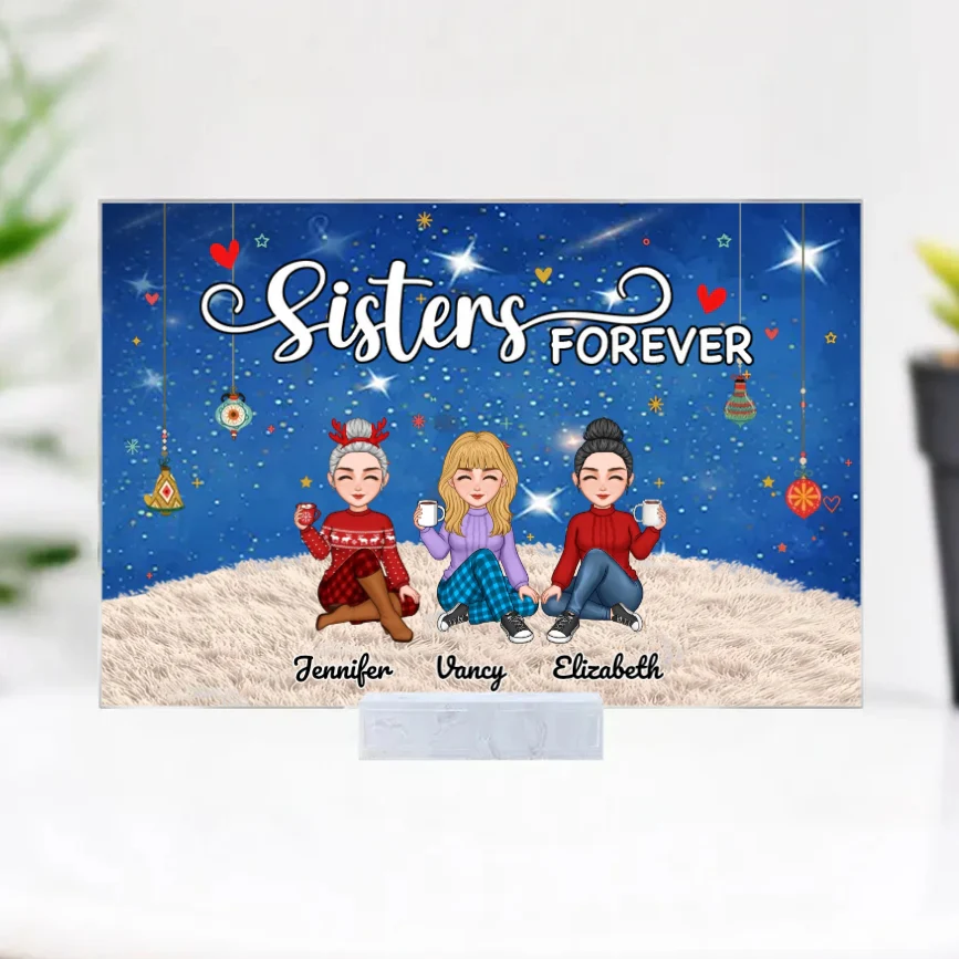 Sisters Forever - Personalized Plaque,Ornament, Poster, Keychain, Blanket & Sign - Christmas Gift for Sisters