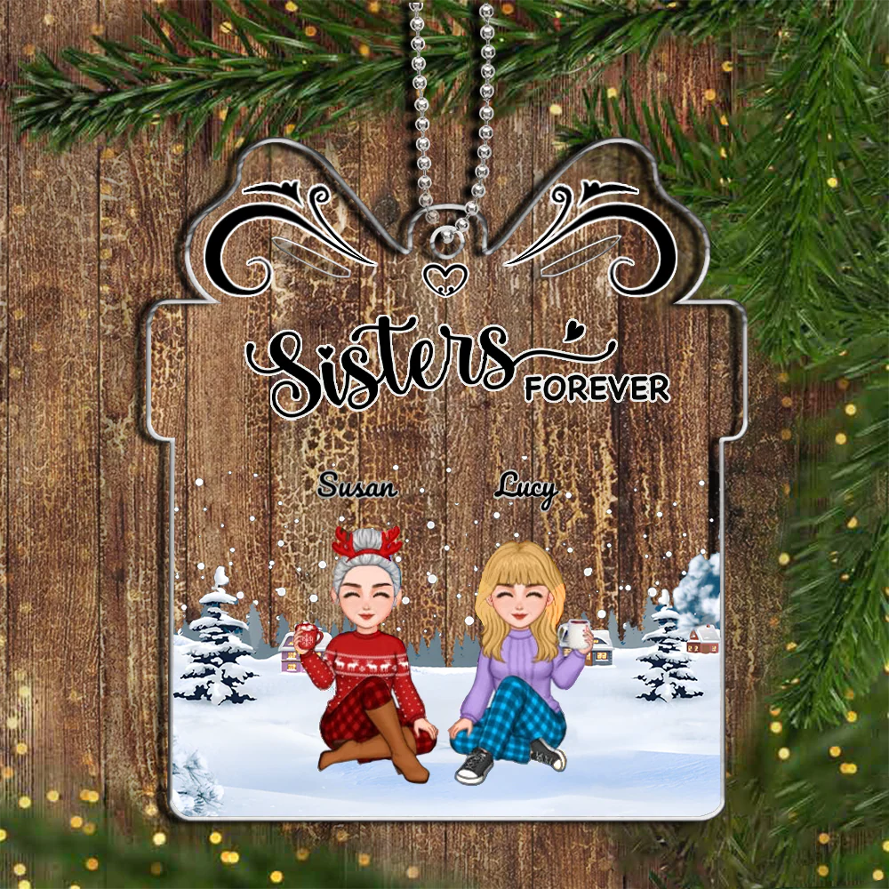 Sisters Forever - Personalized Custom PU Makeup Case,Jewelry Dish, Ornament and Mug- Acrylic Gift Box Shaped - Christmas Gift For Best Friends, BFF, Sister - Image 5