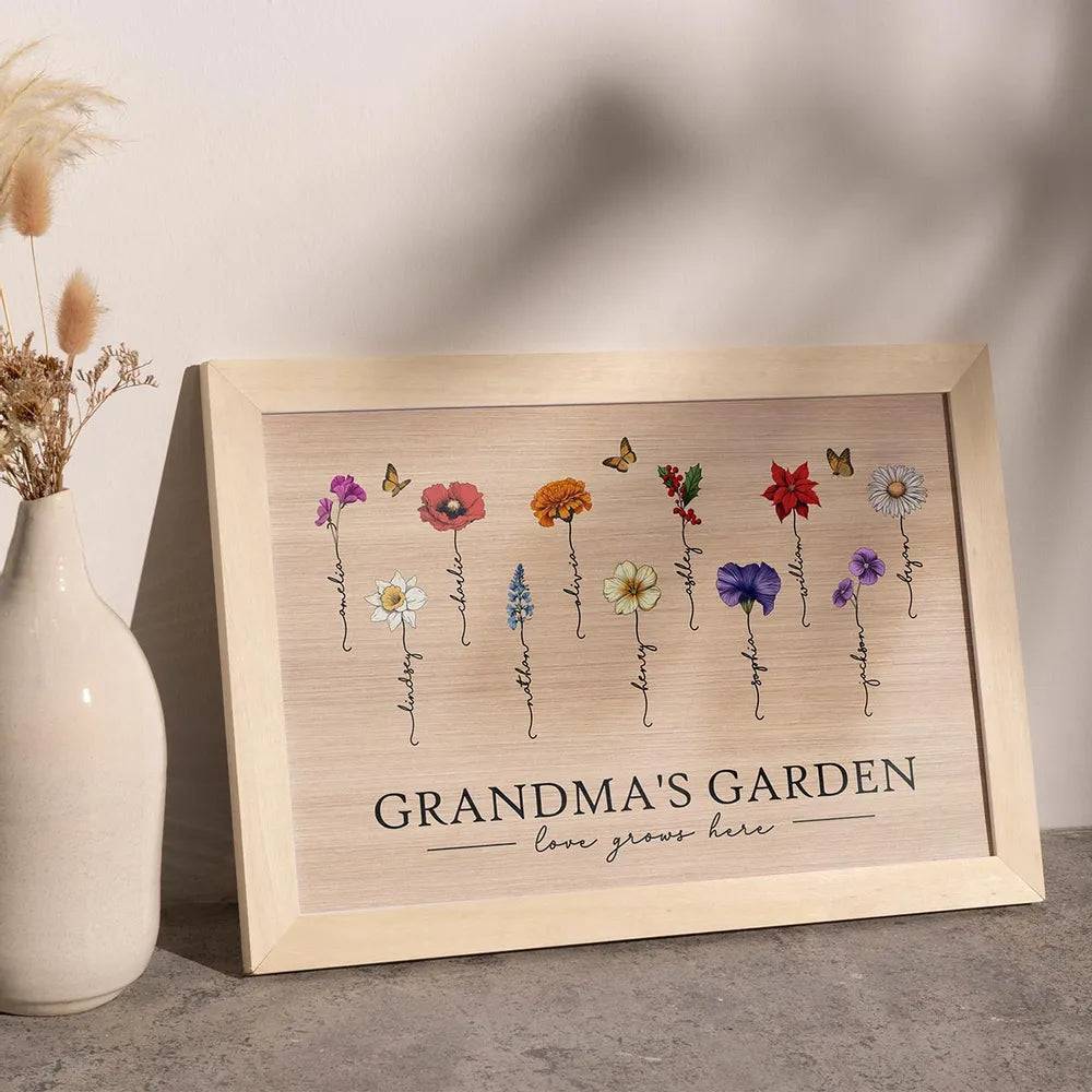 Grandma's Garden Love Grows Here Beautiful Birth Month Flower Gift For Grandma Mom Personalized Doormat or Poster or Canvas, Keychain, Plaque, Wallet Card - Image 11