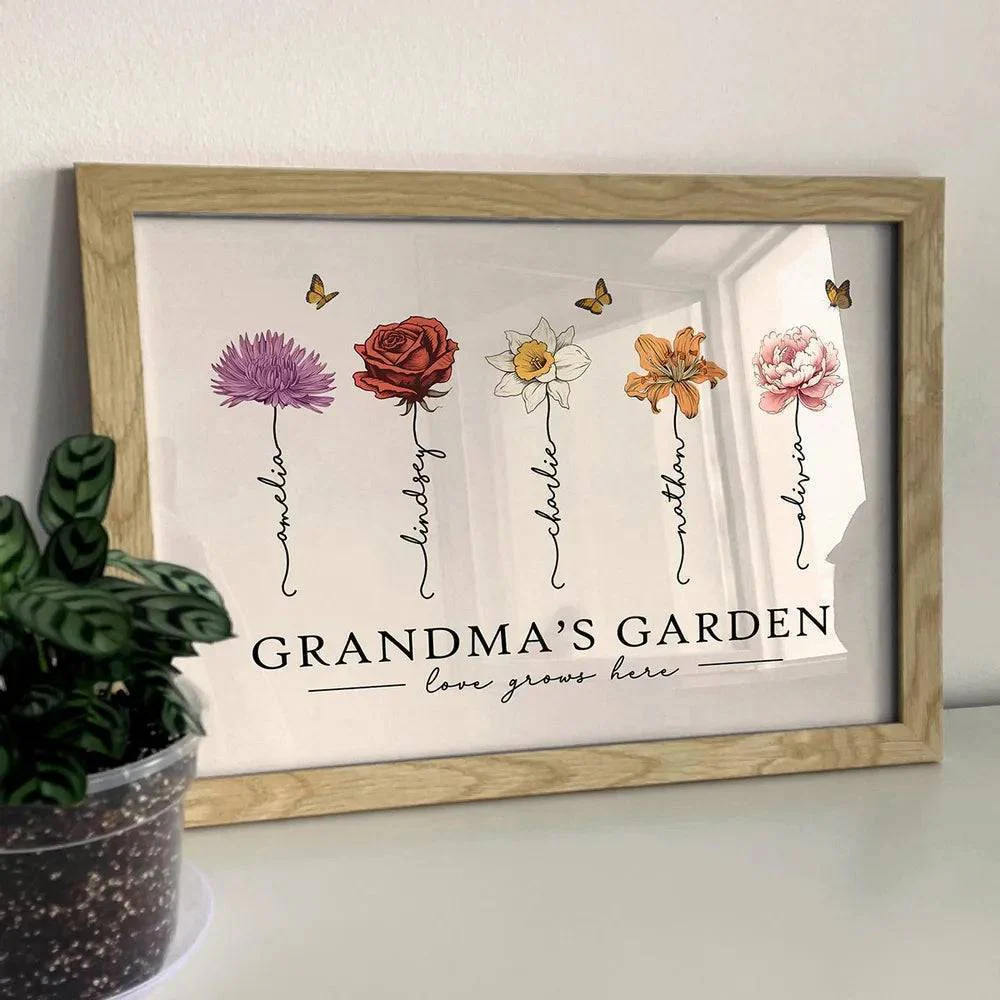 Grandma's Garden Love Grows Here Beautiful Birth Month Flower Gift For Grandma Mom Personalized Doormat or Poster or Canvas, Keychain, Plaque, Wallet Card - Image 7