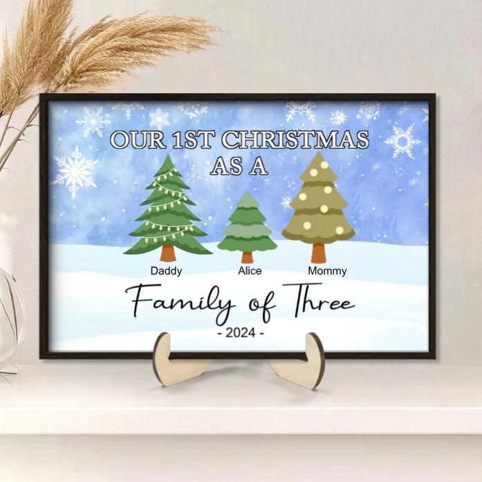 "Personalized Family of Three Ornament - Our 1st Christmas as a Family - Custom Christmas Tree Poster，Ornament，Plaque，Keychain，Pillow ，Cup - Image 4