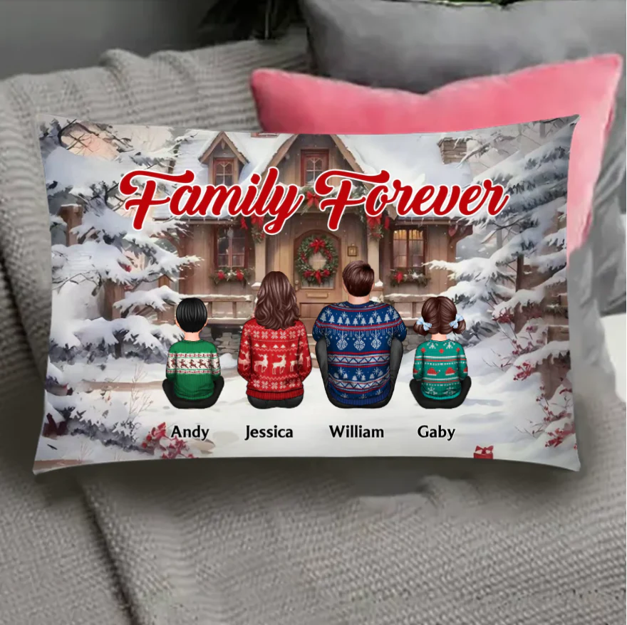 Snow House Back View Family Sitting Personalized Poster or Ornament or Plaque or Keychain - Image 5