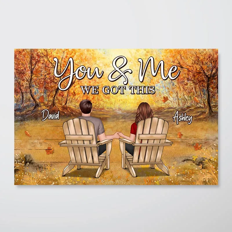 Fall Season Couple Back View Personalized Horizontal Poster - Image 2