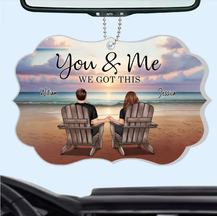 Couple Sitting Realistic Beach Landscape - Personalized Poster, Keychain, Plaque, Ornament and Pillow, Unique Gift - Image 4