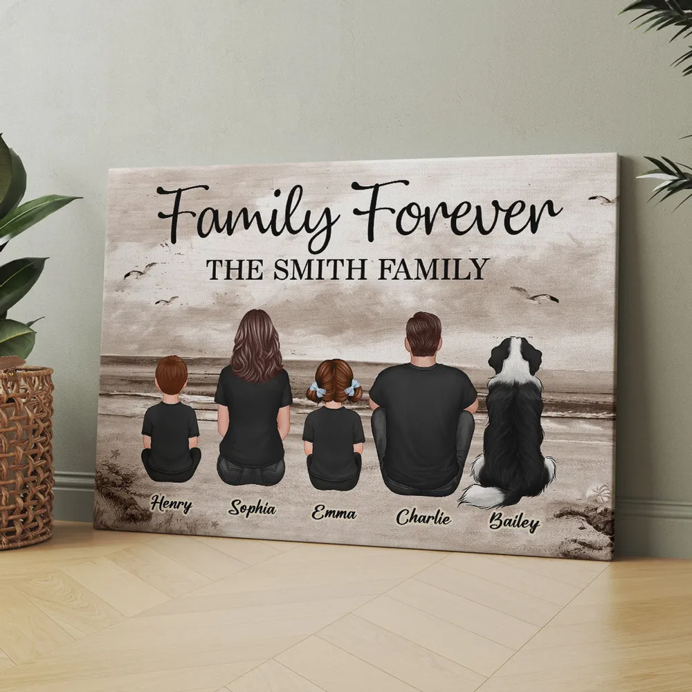 Family Sitting Realistic Beach Landscape - Personalized Canvas, Poster, Keychain, Plaque, Ornament and Pillow, Unique Gift - Image 3