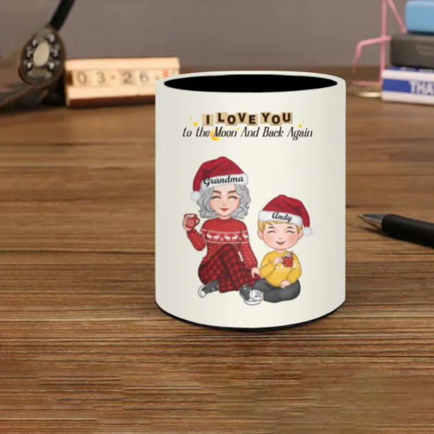 Cute Grandma Granddaughter Grandson Crossed Leg Personalized Ornament or Keychain or Plaque or Piggy Bank or Lamp or Stationery - Image 5