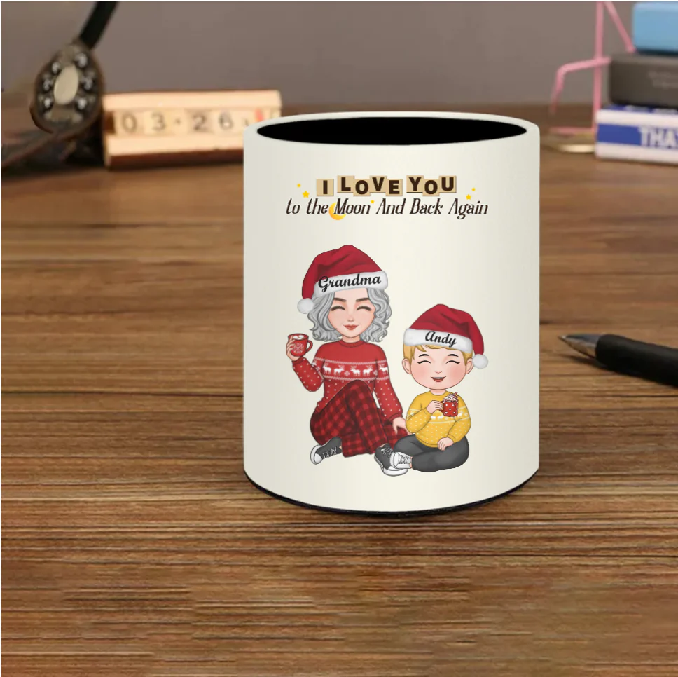Cute Grandma Granddaughter Grandson Crossed Leg Personalized Cup or Ornament or Keychain or Plaque or Piggy Bank or Lamp or Stationery - Image 11