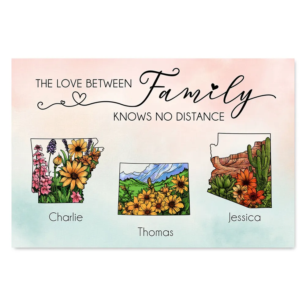 The Love Between Family Friends Knows No Distance Watercolor Wildflower State Map Personalized Poster or Plaque or Keychain or Ornament - Image 2