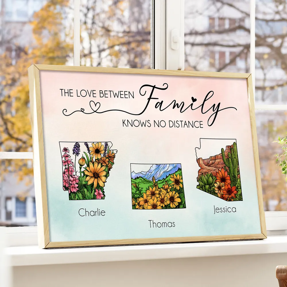 The Love Between Family Friends Knows No Distance Watercolor Wildflower State Map Personalized Poster or Plaque or Keychain or Ornament - Image 4