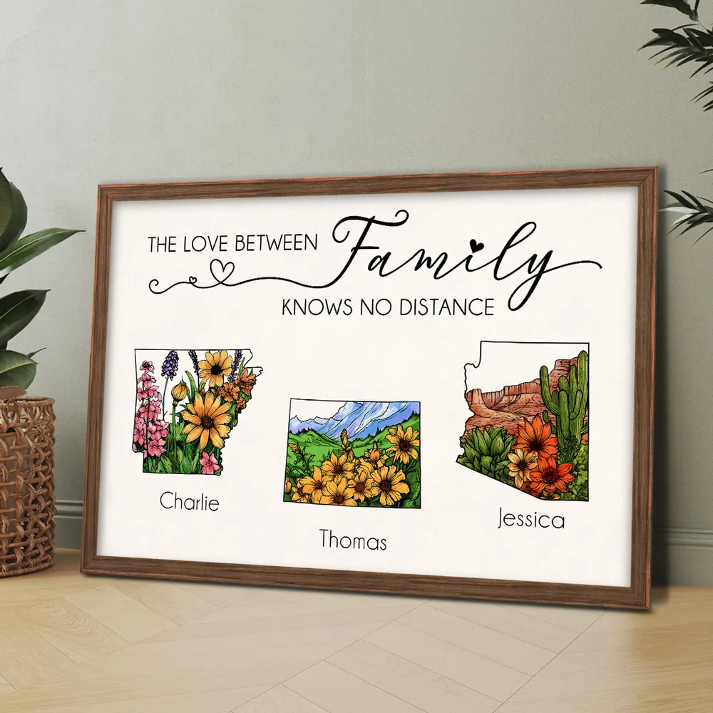 The Love Between Family Friends Knows No Distance Watercolor Wildflower State Map Personalized Poster or Plaque or Keychain or Ornament - Image 5