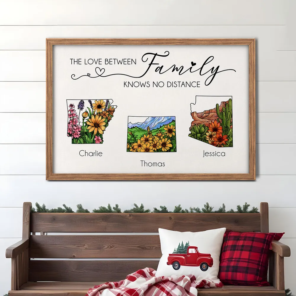 The Love Between Family Friends Knows No Distance Watercolor Wildflower State Map Personalized Poster or Plaque or Keychain or Ornament - Image 6