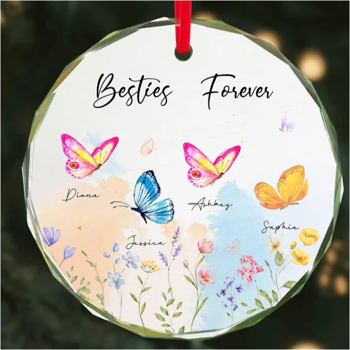 Besties Sisters Grandma Mom Beautiful Butterflies Personalized Circle Ceramic Ornament - Image 2