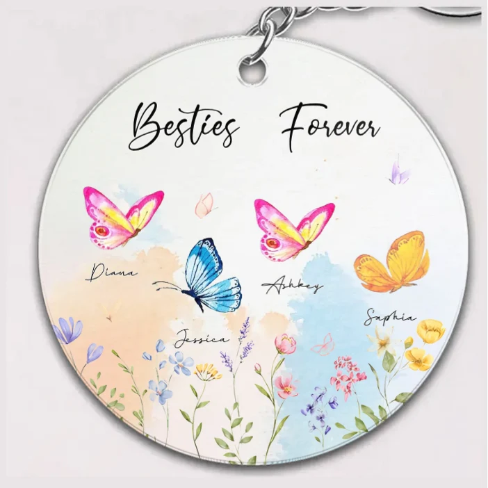 Besties Sisters Grandma Mom Beautiful Butterflies Personalized Circle Ceramic Ornament - Image 4