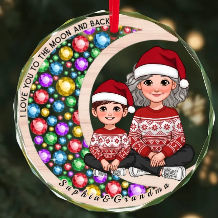 Gorgeous Moon Grandma Grandkid I Love You To The Moon And Back Christmas Personalized Ornament,Plaque,Keychain,Pillow,Sign - Image 2