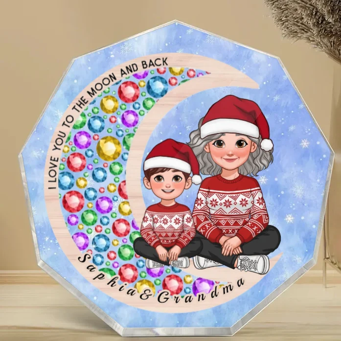 Gorgeous Moon Grandma Grandkid I Love You To The Moon And Back Christmas Personalized Ornament,Plaque,Keychain,Pillow,Sign - Image 3
