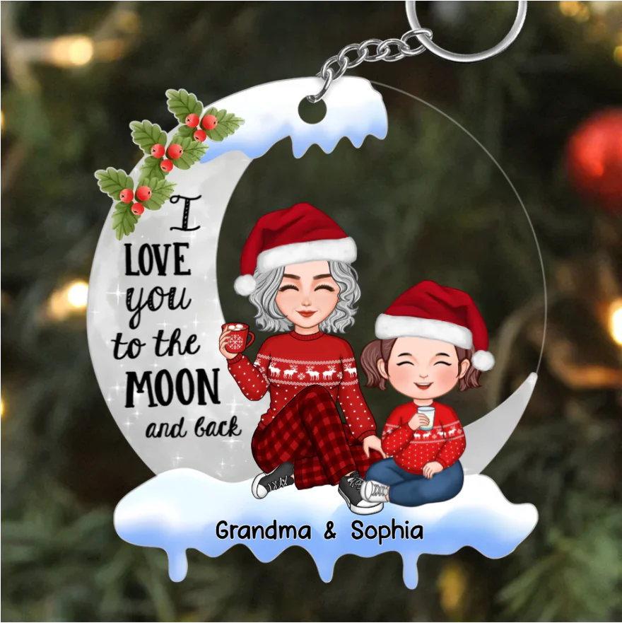 Personalized "I Love You to the Moon and Back" Personalized Ornament, Plaque, Keychain, Sign – Custom Gift for Grandma and Grandkid - Image 3
