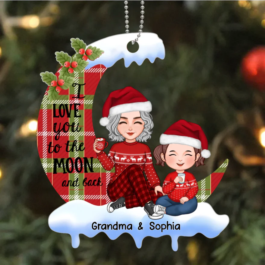 Personalized "I Love You to the Moon and Back" Personalized Ornament, Plaque, Keychain, Sign – Custom Gift for Grandma and Grandkid - Image 5