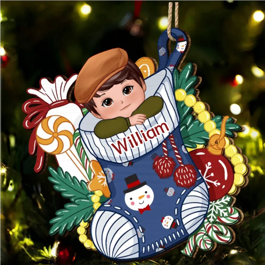 Personalized Christmas Stocking Ornament, Plaque, Keychain, Sign - Custom Gift for Kids, Christmas Tree Decoration - Image 2